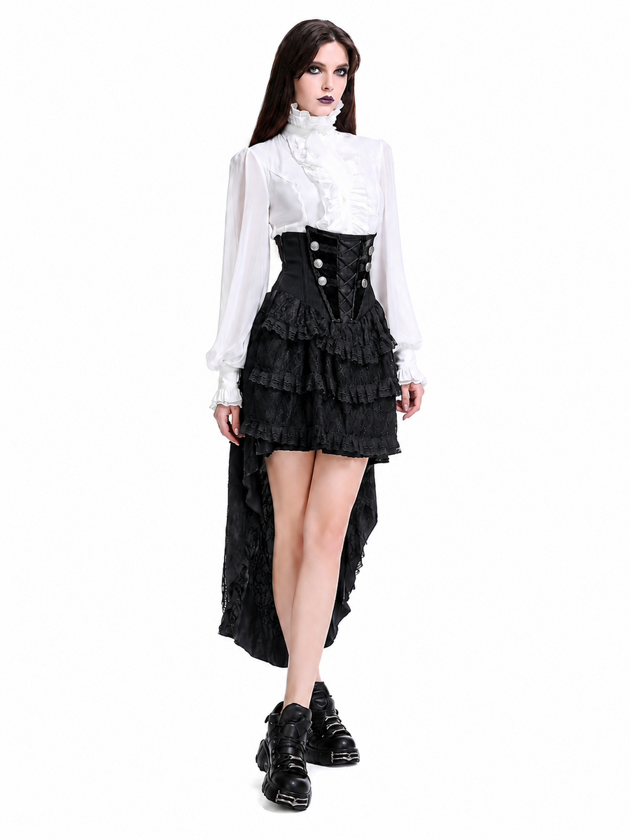 photo n&deg;2 : Jupe corset gothique longue en velours et dentelle noire