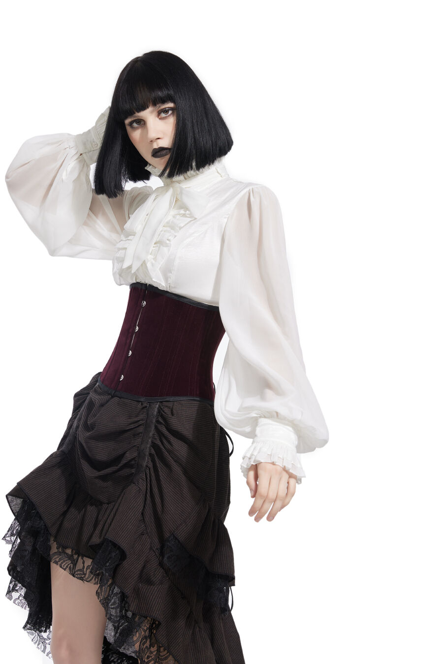 photo n&deg;3 : Corset serre-taille sexy Glamour La&ccedil;age Velours rougr