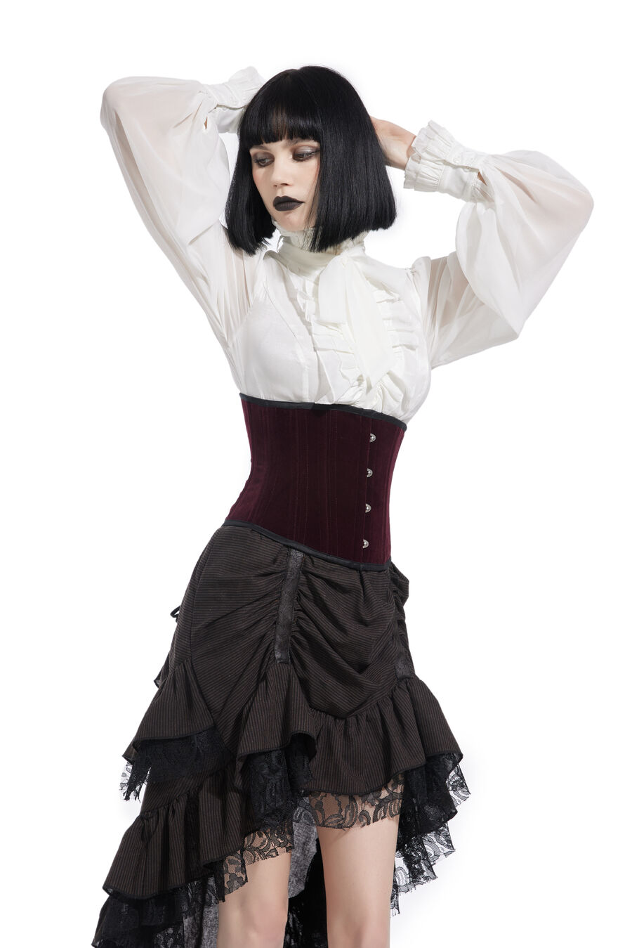 Corset serre-taille sexy Glamour La&ccedil;age Velours rougr